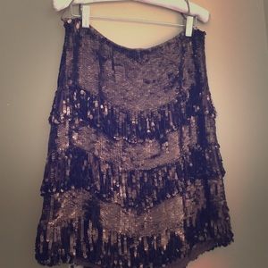 Gold Hawk Ruffle Sequin Skirt